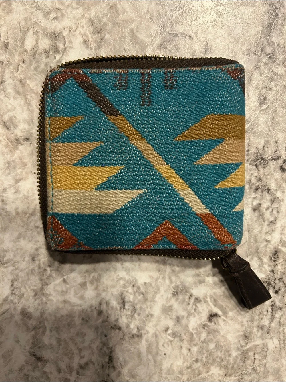Pendleton Wyeth Trail Zip Wallet Wool Leather Turquoise Geometric
